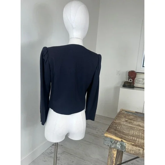 Louis Feraud Cropped Navy Wool Blazer Gold Buttons Size 38 - Picture 4 of 6